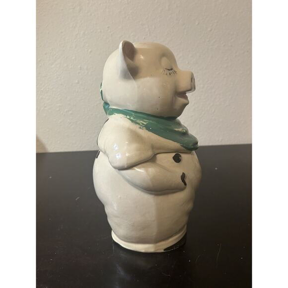 Vintage 1940s Shawnee Pottery Smiley Pig Cookie Jar Blue-Green Bandana - Picture 2 of 7